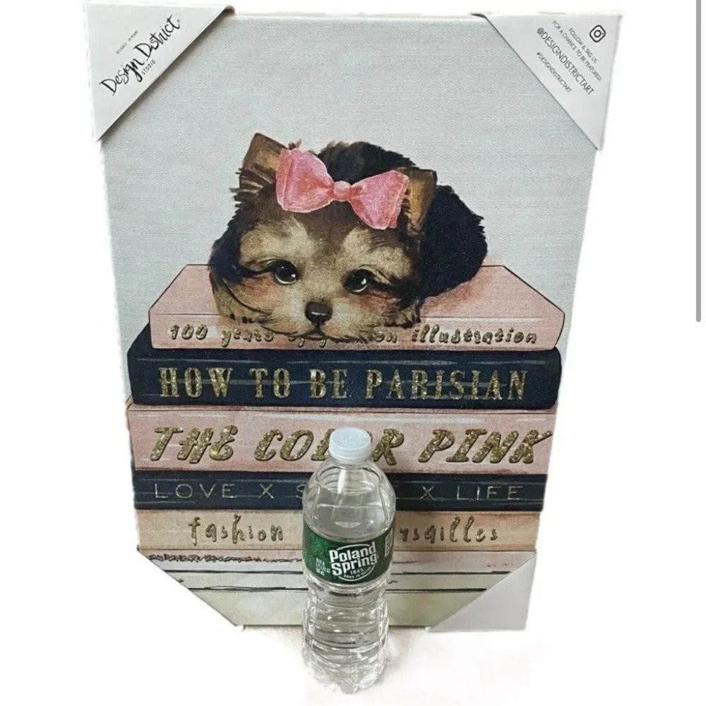 YORKIE Canvas 18”x12” Bow Fashion Pink Wall Art Books Design Decor‎ Dog Frame